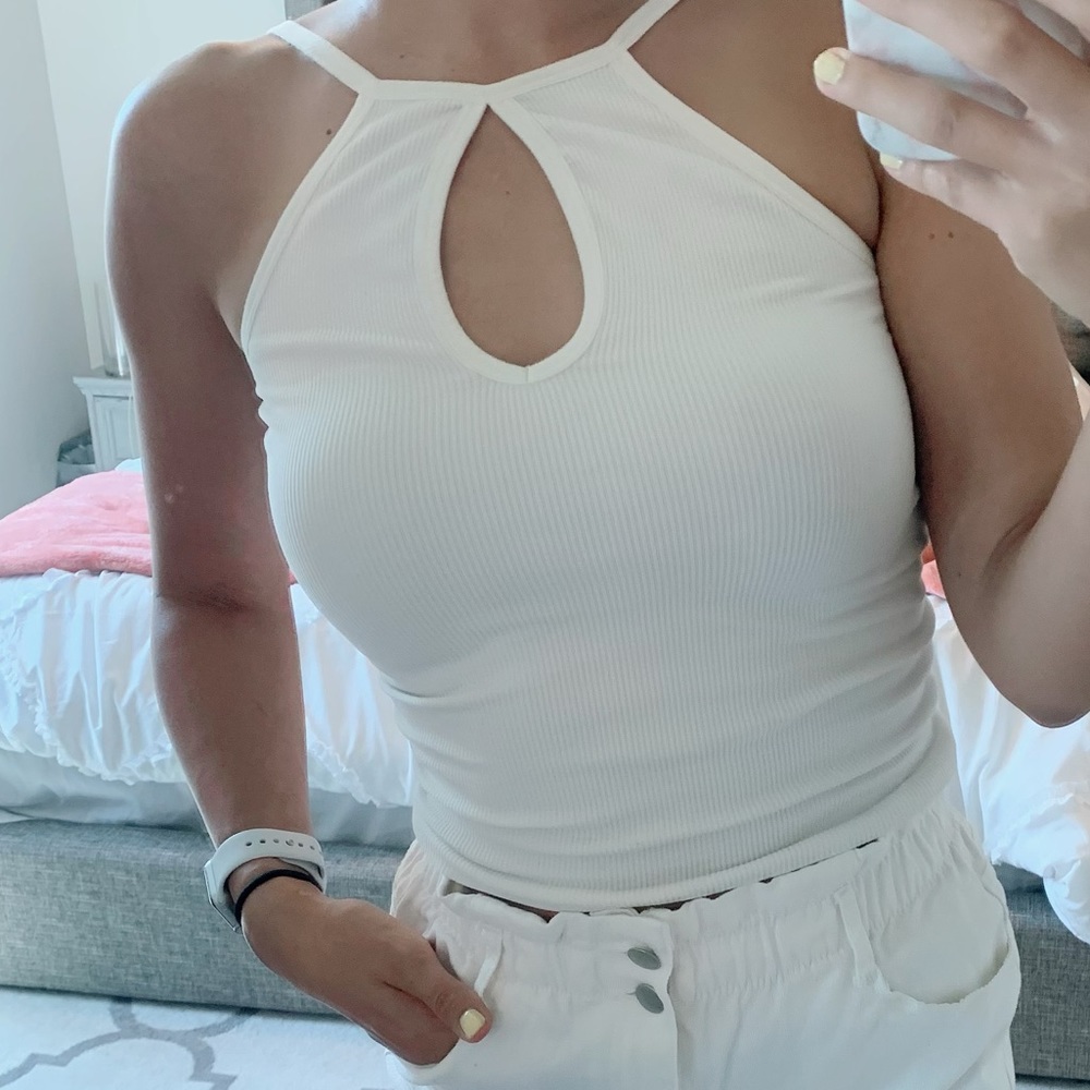 White Keyhole Halter Tank Top